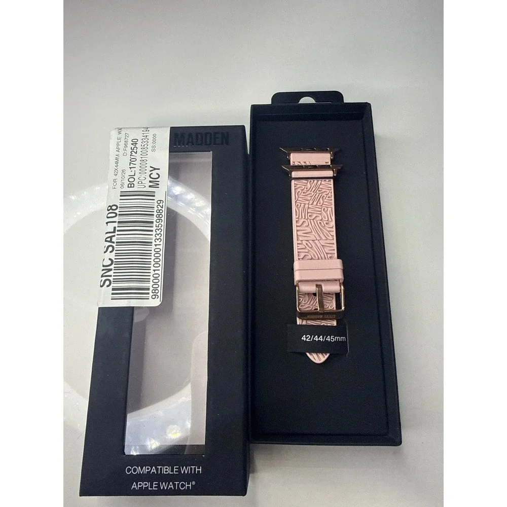 Steve Madden Apple Watch Band 42/44/45mm Pink Silicone Logo Rose Gold Buckle